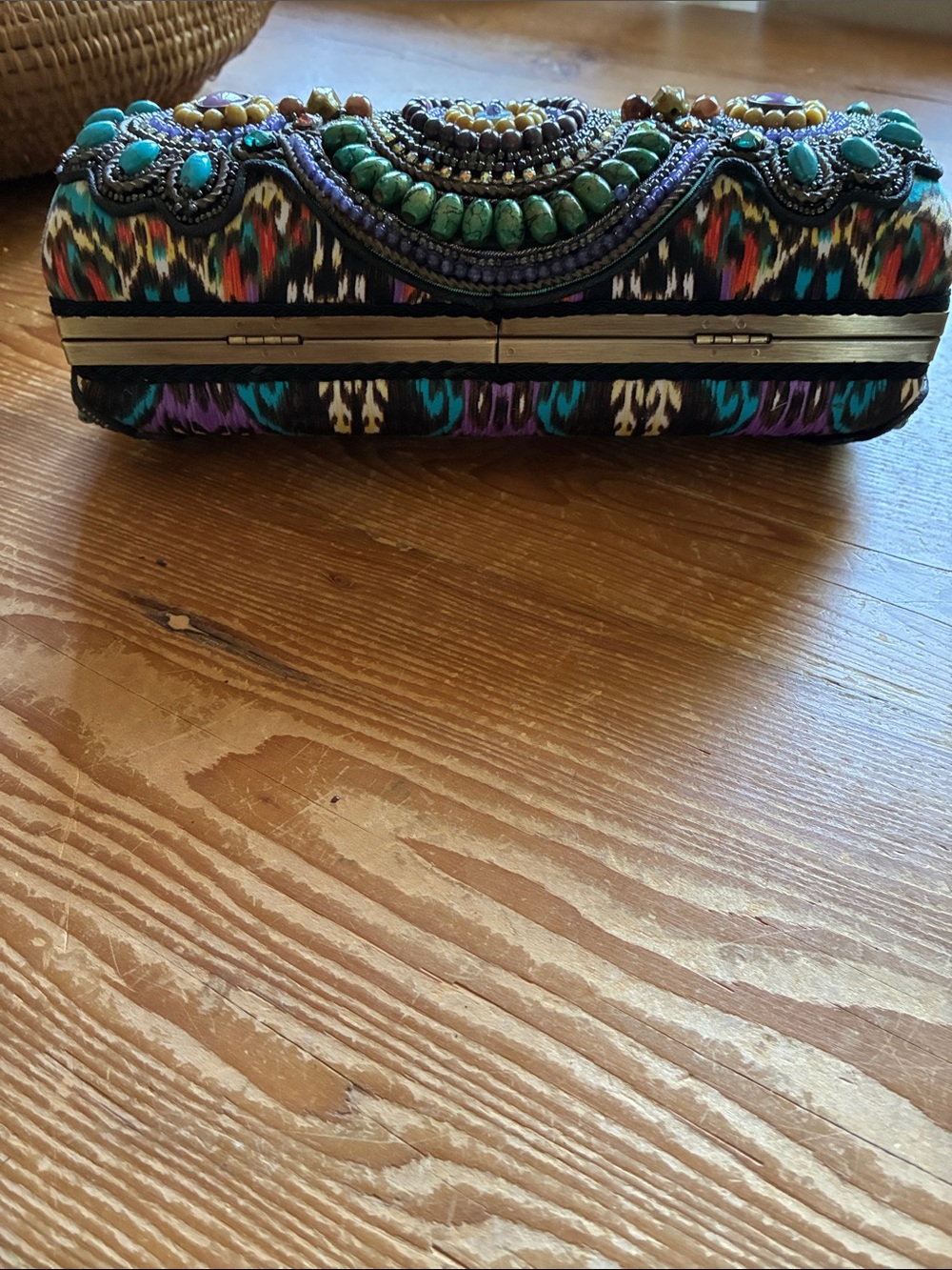 Sensational Mary Frances Natural, Crystal & Painted Stones Ikat Clutch Bag - Picture 9 of 16